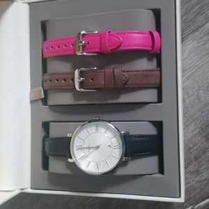 Fossil Silver Watch with Leather Bands